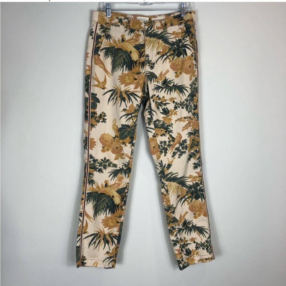 Chino by Anthropologie cotton tan and green printed pants